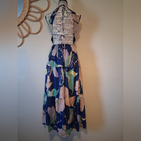 Lulus Hours of Flowers Blue Multi Floral Lace-Up Tiered Midi Dress Size XS - Picture 8 of 13